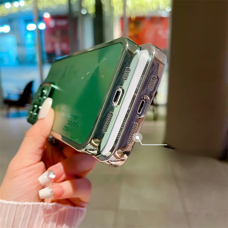Luxury Laser Aurora Bracket Plating Folding Lens Holder iPhone Case