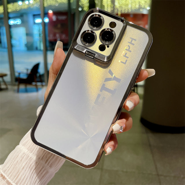 Luxury Laser Aurora Bracket Plating Folding Lens Holder iPhone Case