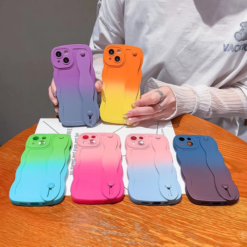 Gradient Color Wavy Wrist Strap Compatible with iPhone Case