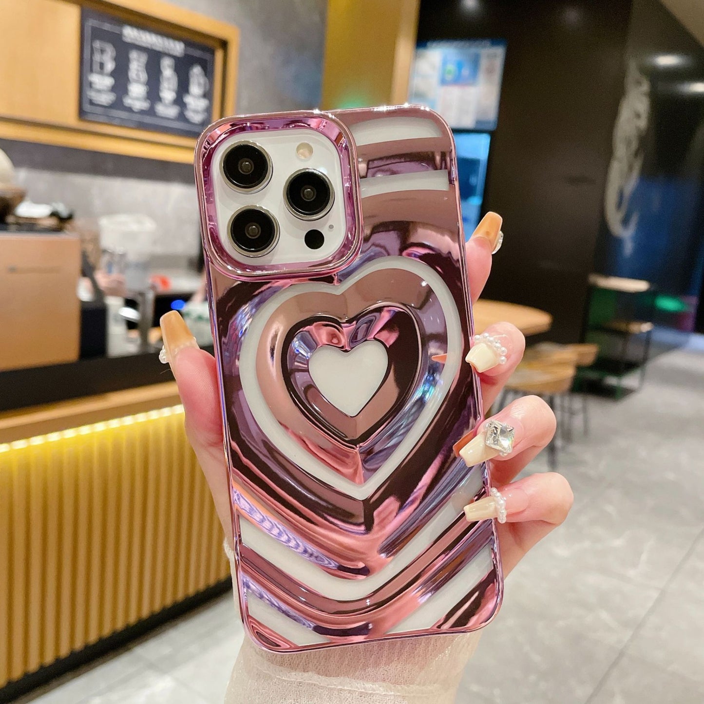 Chrome plating Electroplated 3D Love Heart iPhone Case