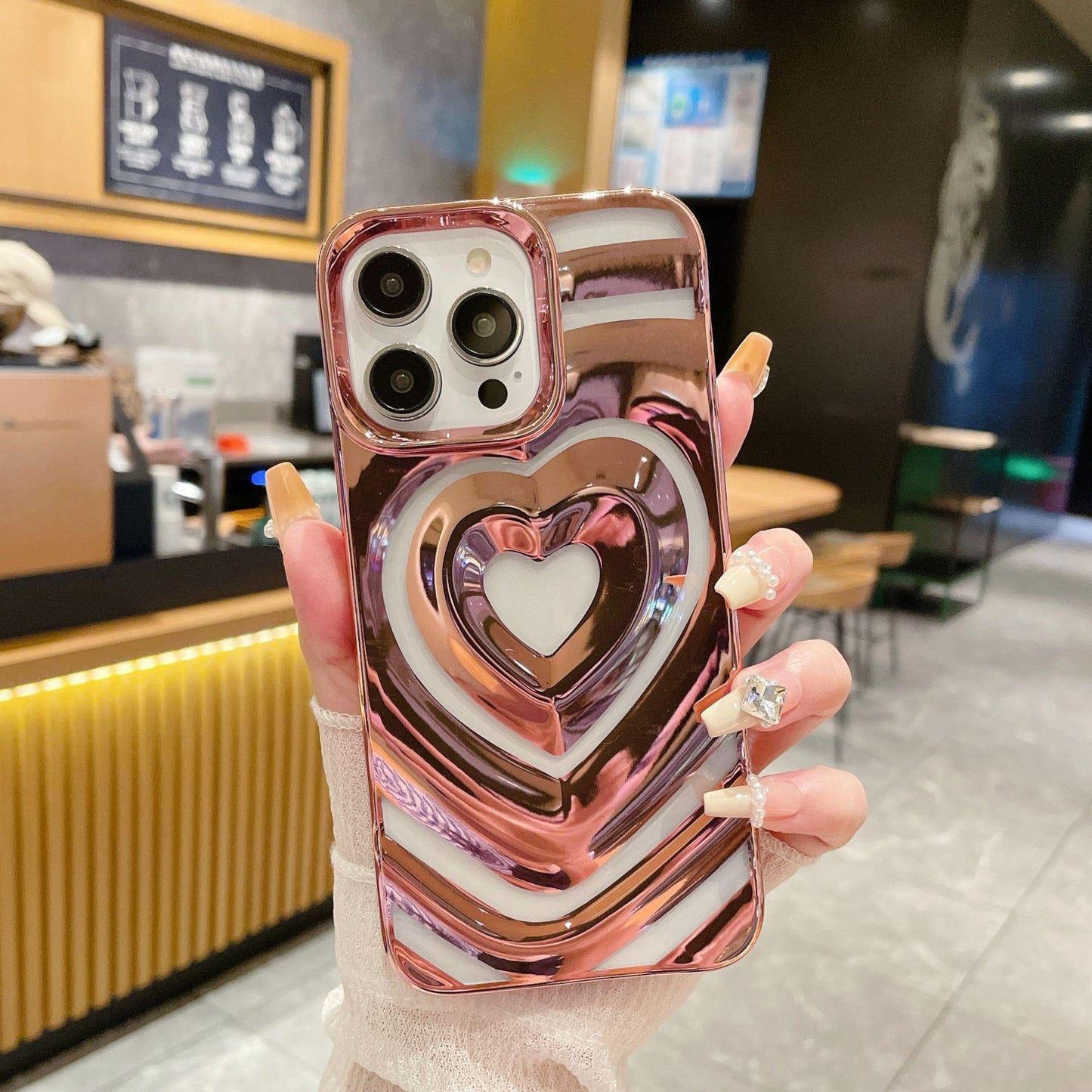 Chrome plating Electroplated 3D Love Heart iPhone Case