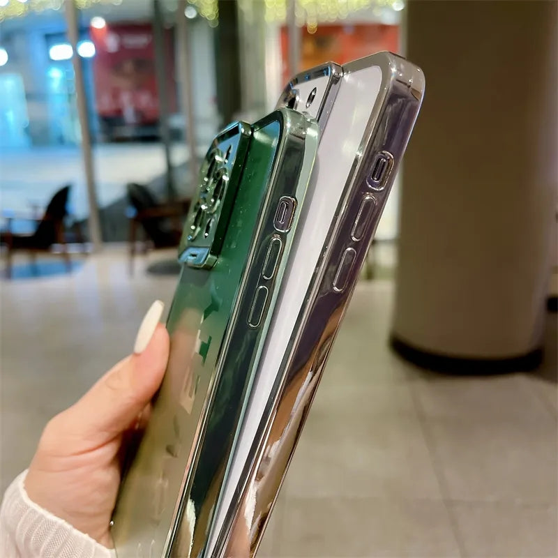 Luxury Laser Aurora Bracket Plating Folding Lens Holder iPhone Case