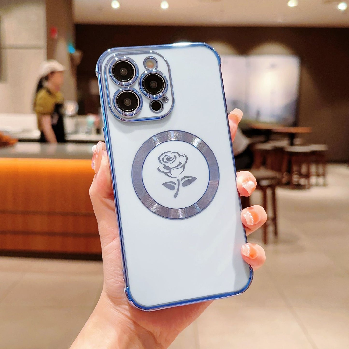 Chrome plating Electroplated Rose Flower Magnetic Case for iPhone Compatible with MagSafe Wireless Charging iPhone Case