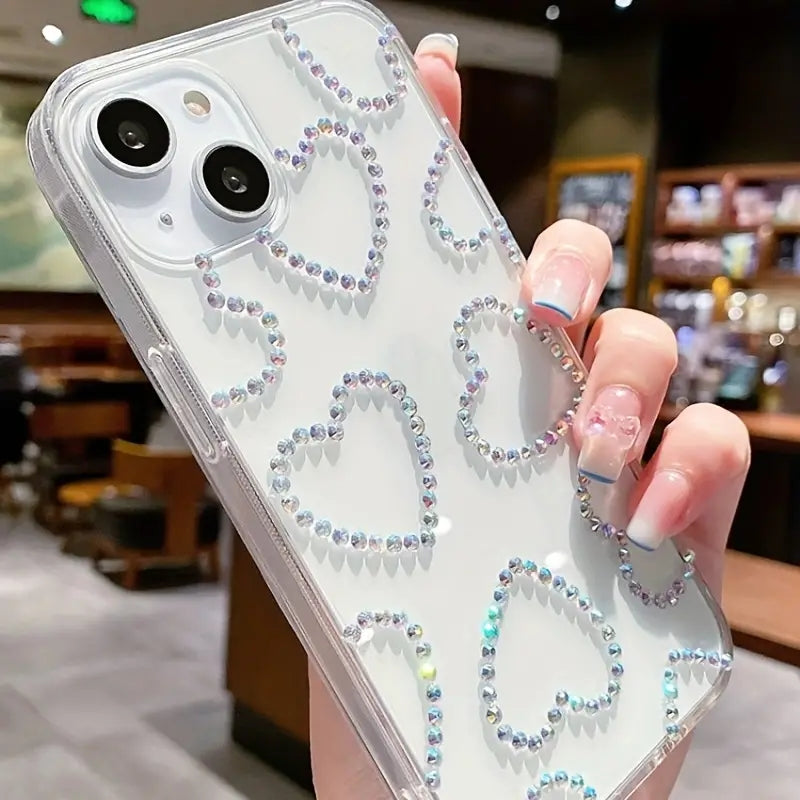 Clear Glitter Love Heart iPhone Case