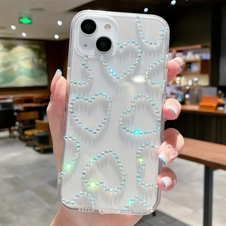 Clear Glitter Love Heart iPhone Case