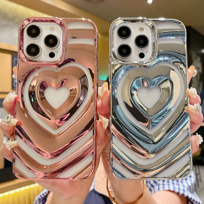 Chrome plating Electroplated 3D Love Heart iPhone Case