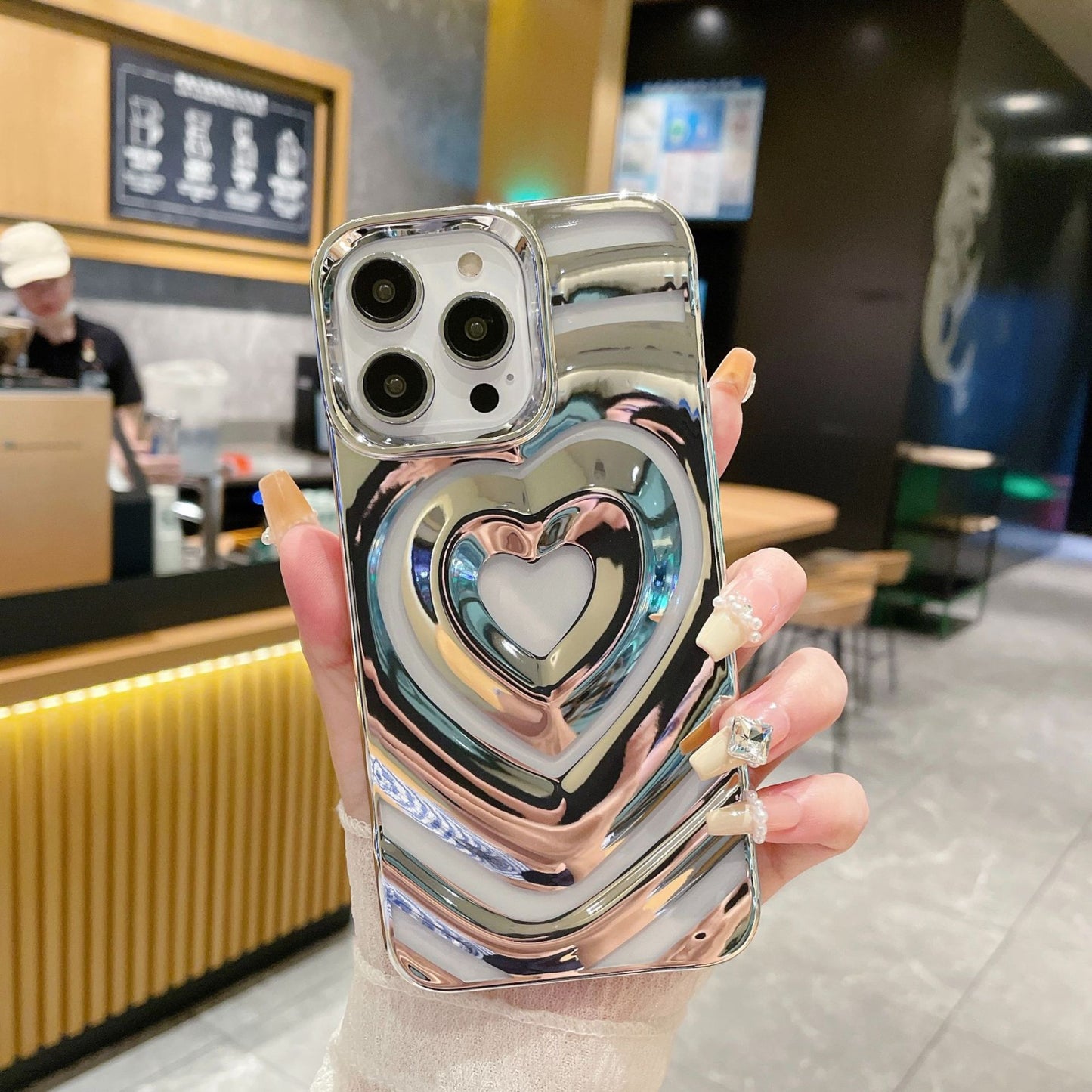 Chrome plating Electroplated 3D Love Heart iPhone Case