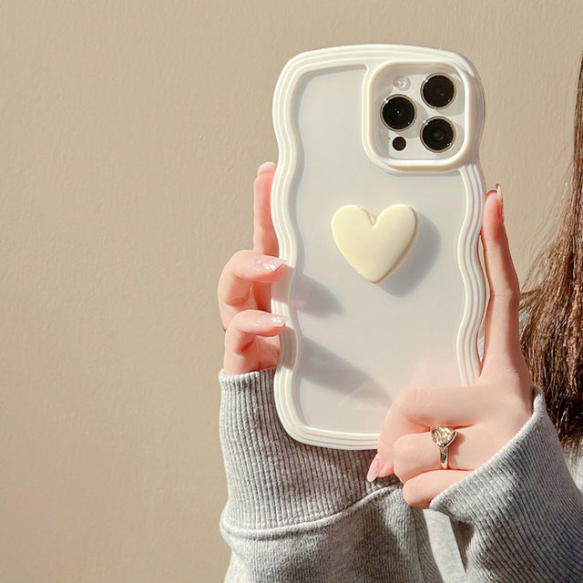 Curly Wavy Frame 3D Love Heart Clear Candy Color iPhone Case