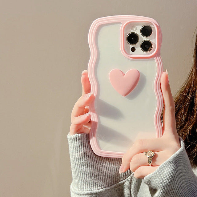 Curly Wavy Frame 3D Love Heart Clear Candy Color iPhone Case