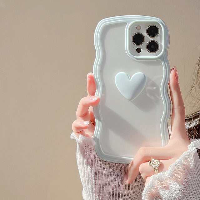 Curly Wavy Frame 3D Love Heart Clear Candy Color iPhone Case
