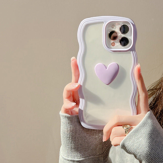 Curly Wavy Frame 3D Love Heart Clear Candy Color iPhone Case