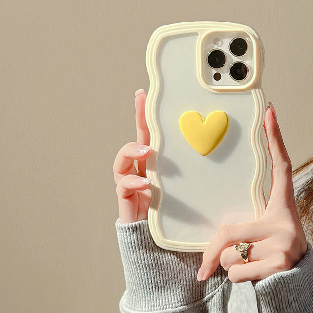 Curly Wavy Frame 3D Love Heart Clear Candy Color iPhone Case