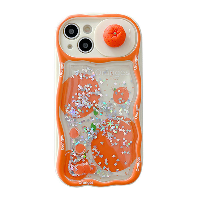 Cute Oranges Push Pull Camera Glitter Quicksand iPhone Case