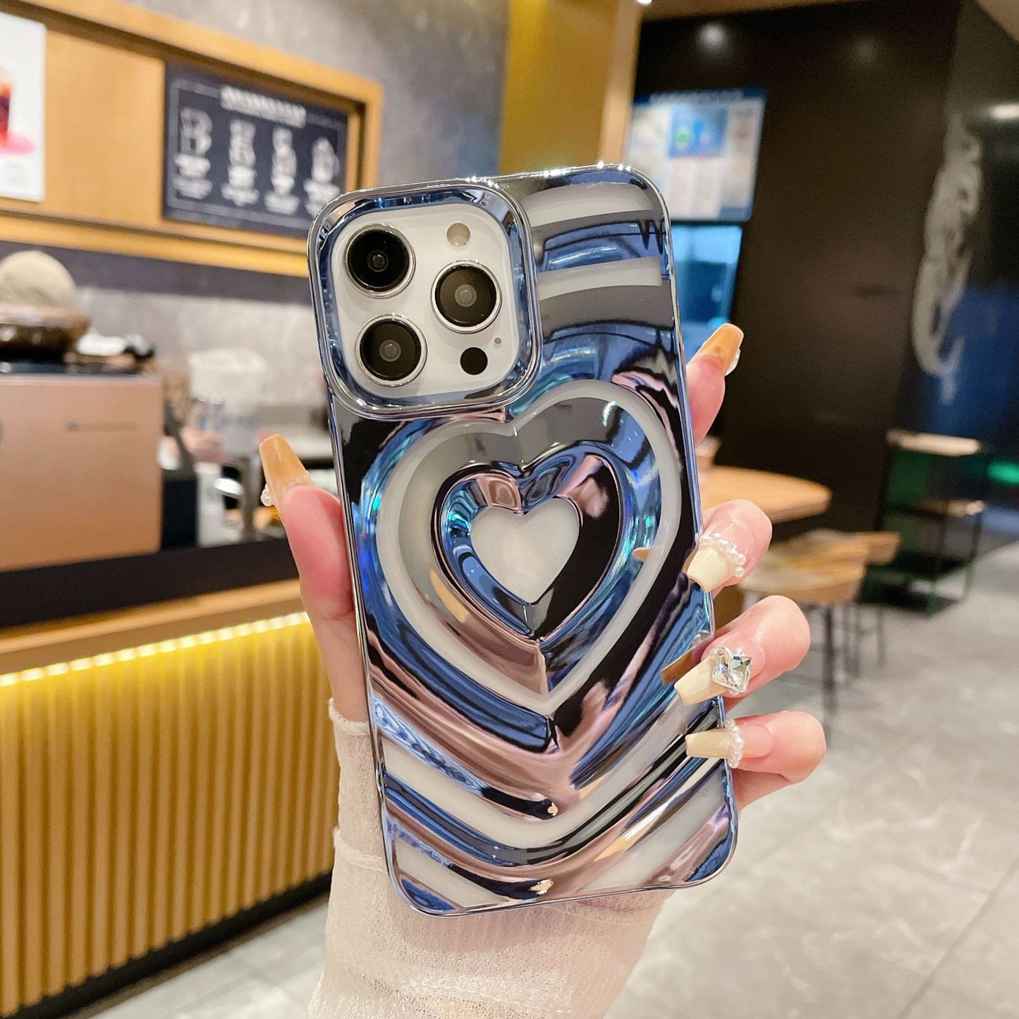 Chrome plating Electroplated 3D Love Heart iPhone Case