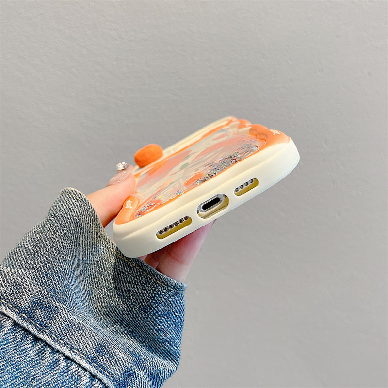 Cute Oranges Push Pull Camera Glitter Quicksand iPhone Case