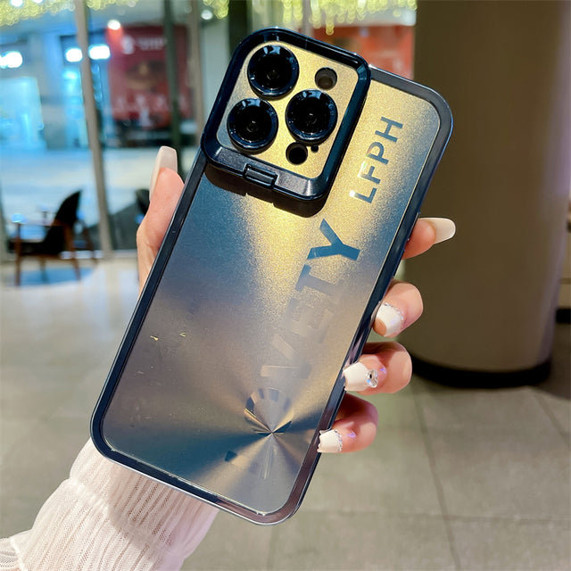 Luxury Laser Aurora Bracket Plating Folding Lens Holder iPhone Case