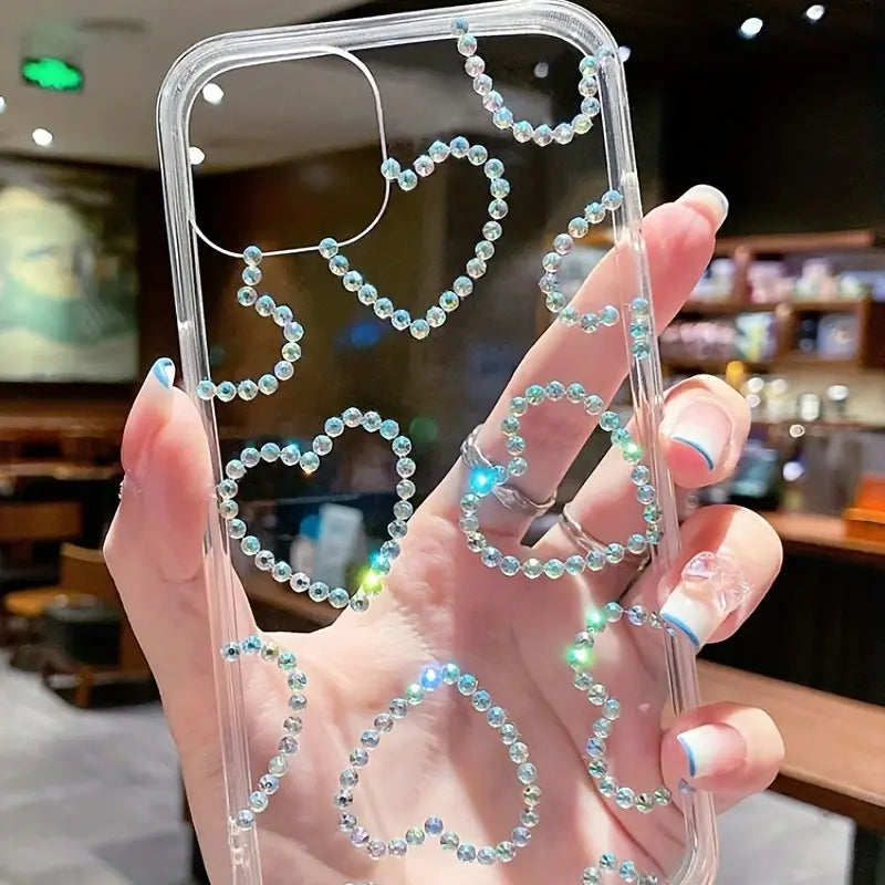 Clear Glitter Love Heart iPhone Case