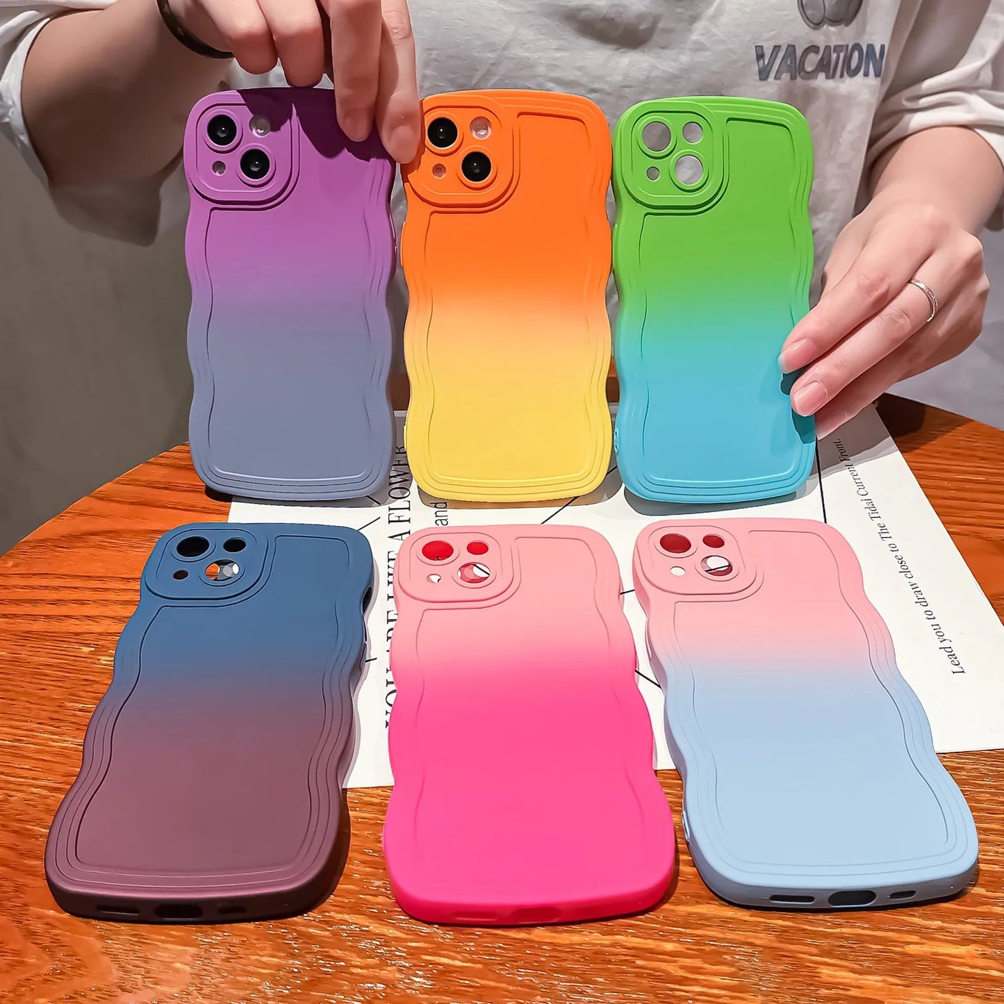 Gradient Color Wavy Edge Compatible with iPhone Case