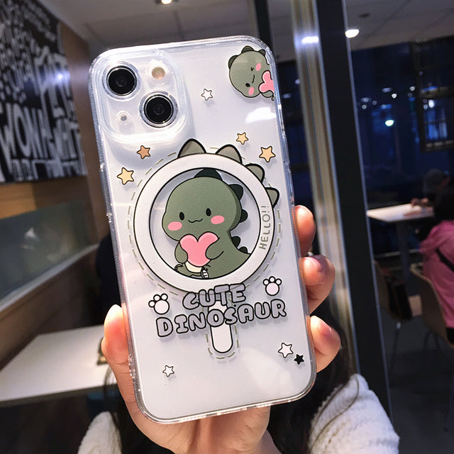 Cute Cartoon Panda Dinosaur for Magnetic Magsafe Wireless Charging Clear Compatible with iPhone Case