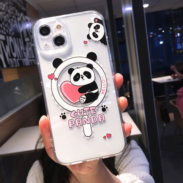 Cute Cartoon Panda Dinosaur for Magnetic Magsafe Wireless Charging Clear Compatible with iPhone Case