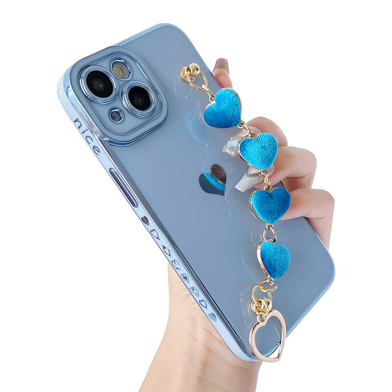 Cute Plating Love Heart Wrist Strap Chain Bracelet Compatible with iPhone Case