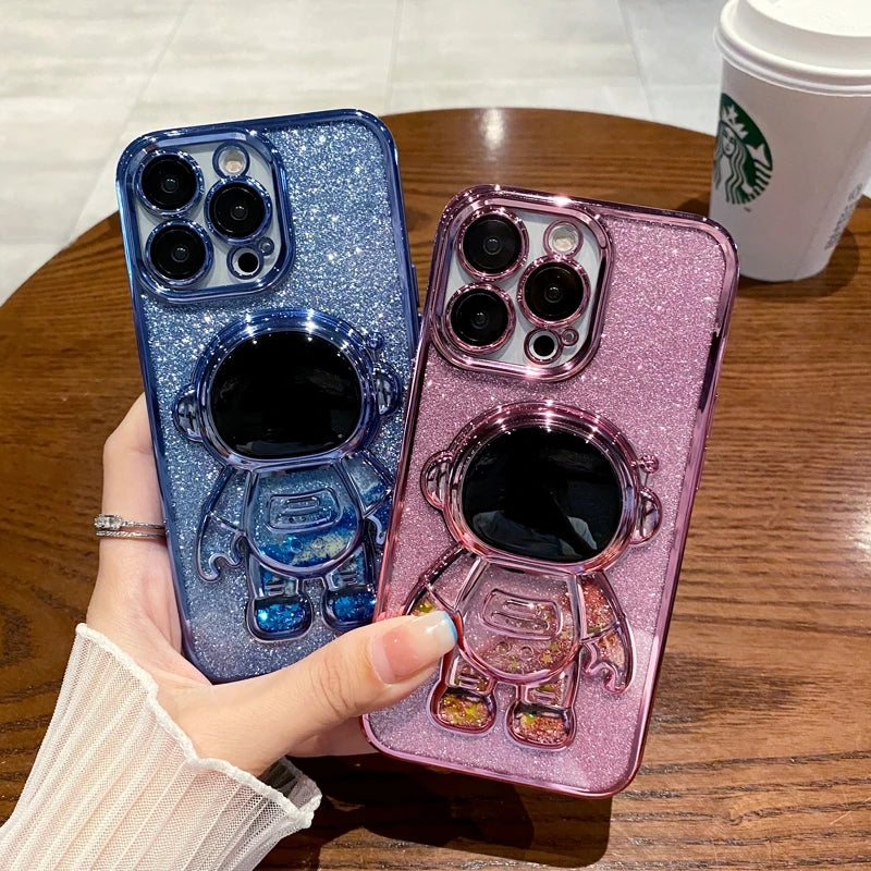 Astronaut Fold Stand Holder Glitter Plating Compatible with iPhone Case