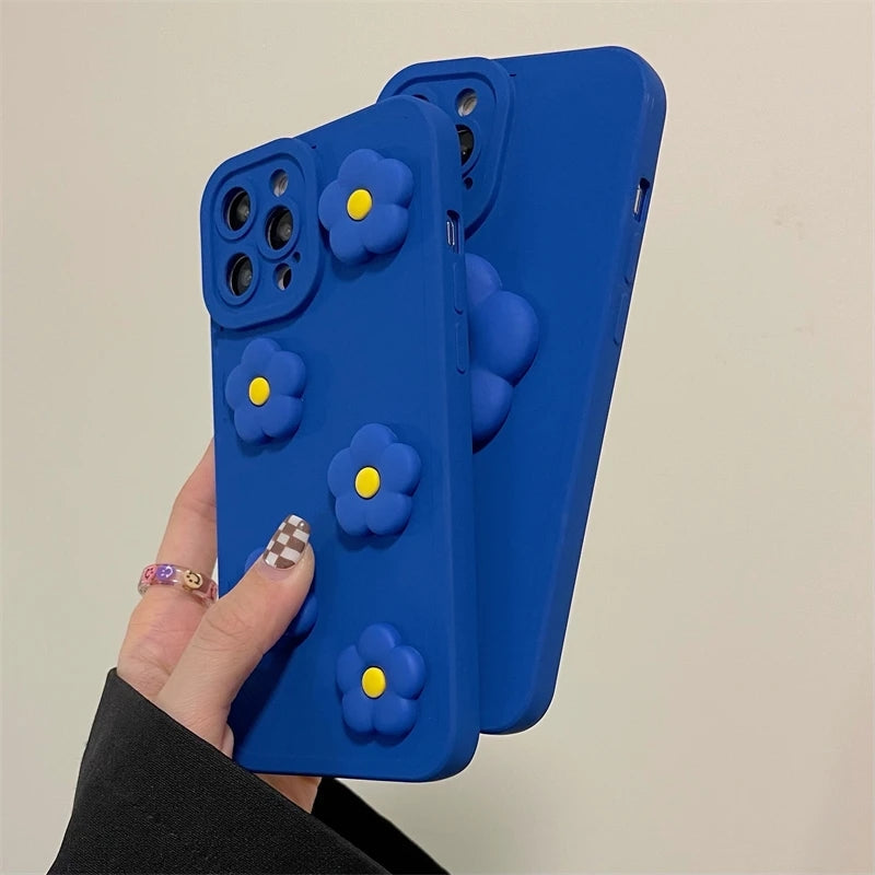 Blue 3D Flower Floral Compatible with iPhone Case