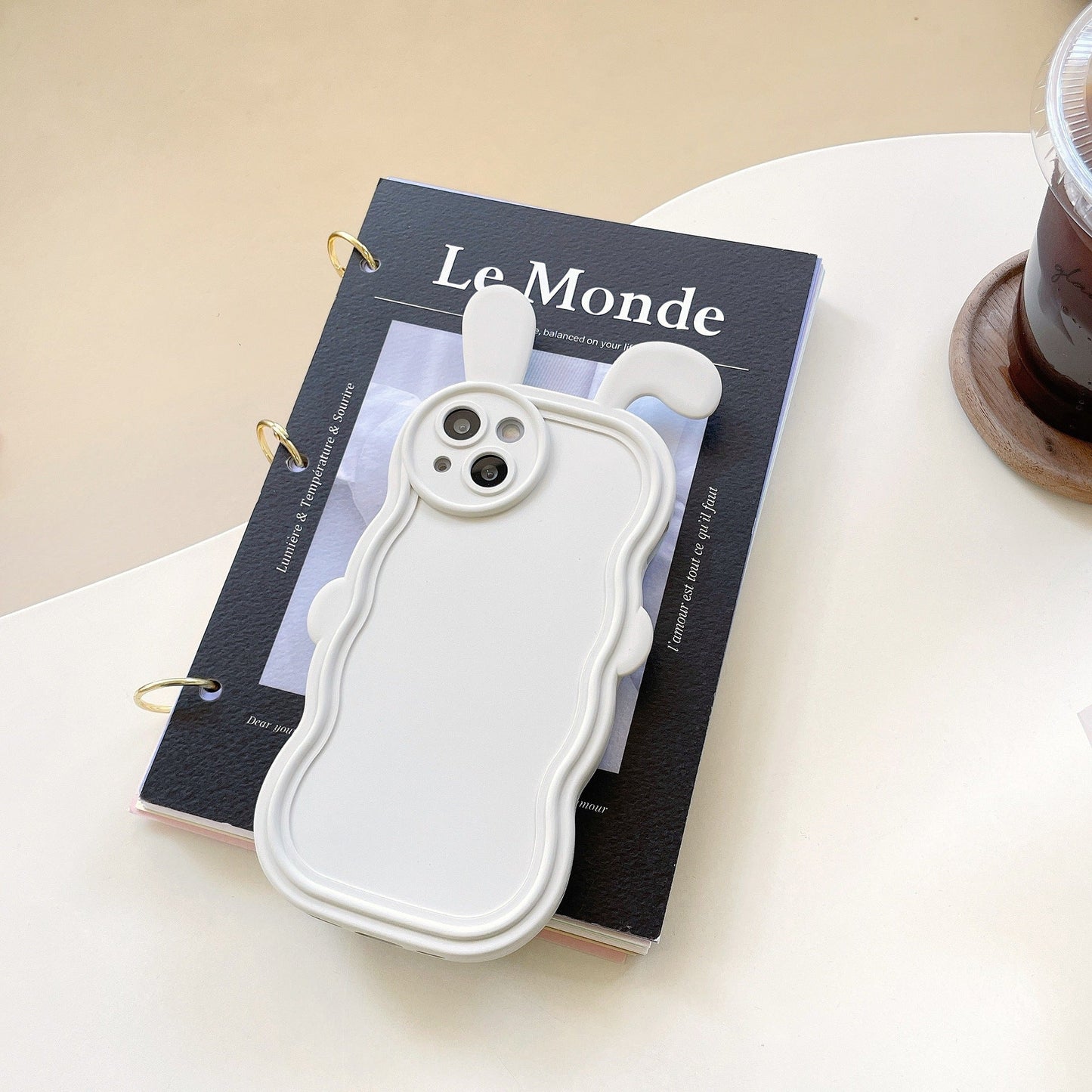 Curly Wavy Frame Cute Rabbit Ears Compatible with iPhone Case