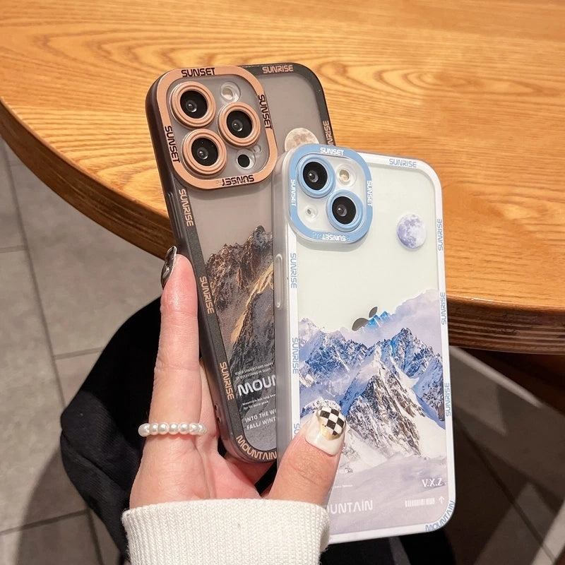 Retro Sunset Clouds Snow Mountain Soft Compatible with iPhone Case