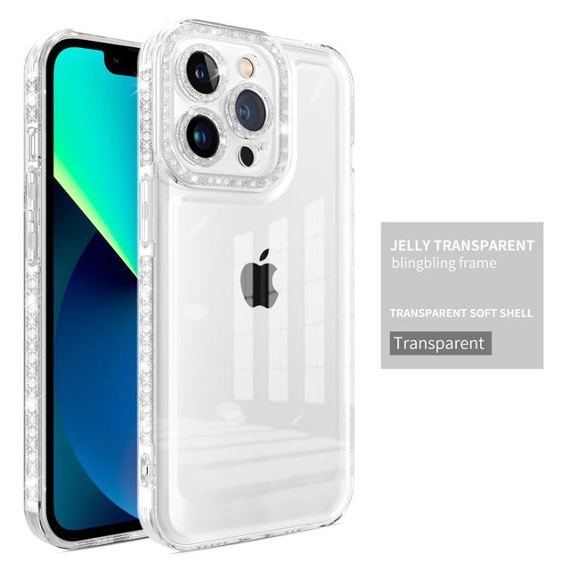 Bling Diamond Frame Transparent Silicone Glitter Protect Compatible with iPhone Case