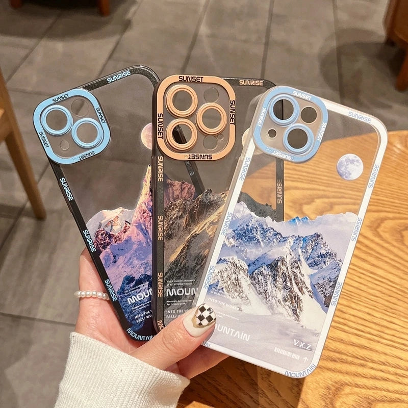 Retro Sunset Clouds Snow Mountain Soft Compatible with iPhone Case