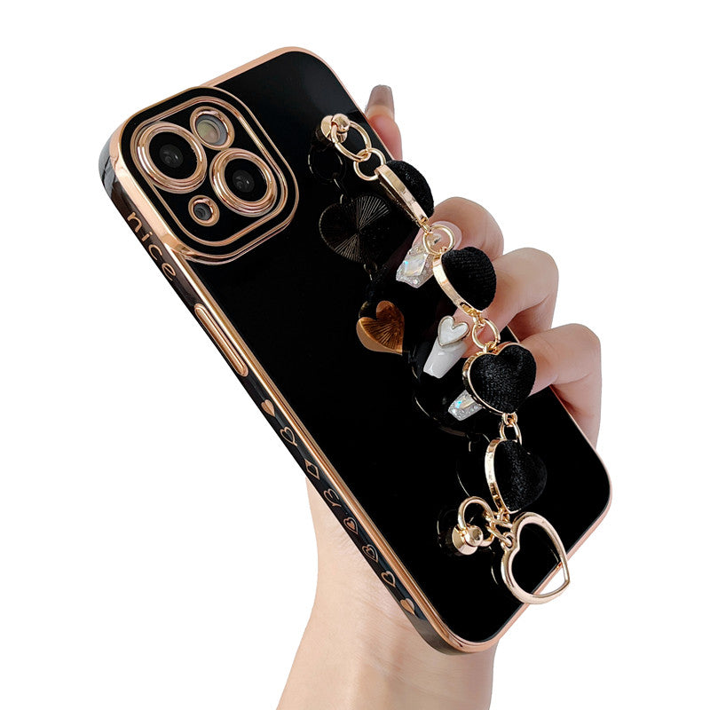 Cute Plating Love Heart Wrist Strap Chain Bracelet Compatible with iPhone Case
