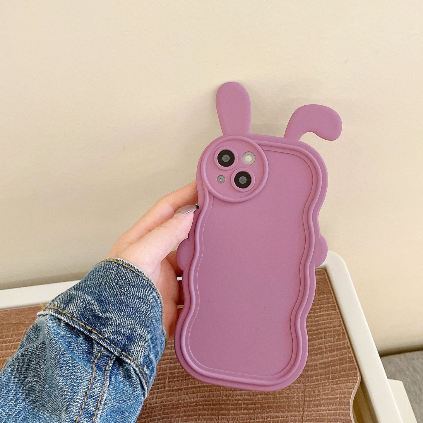 Curly Wavy Frame Cute Rabbit Ears Compatible with iPhone Case