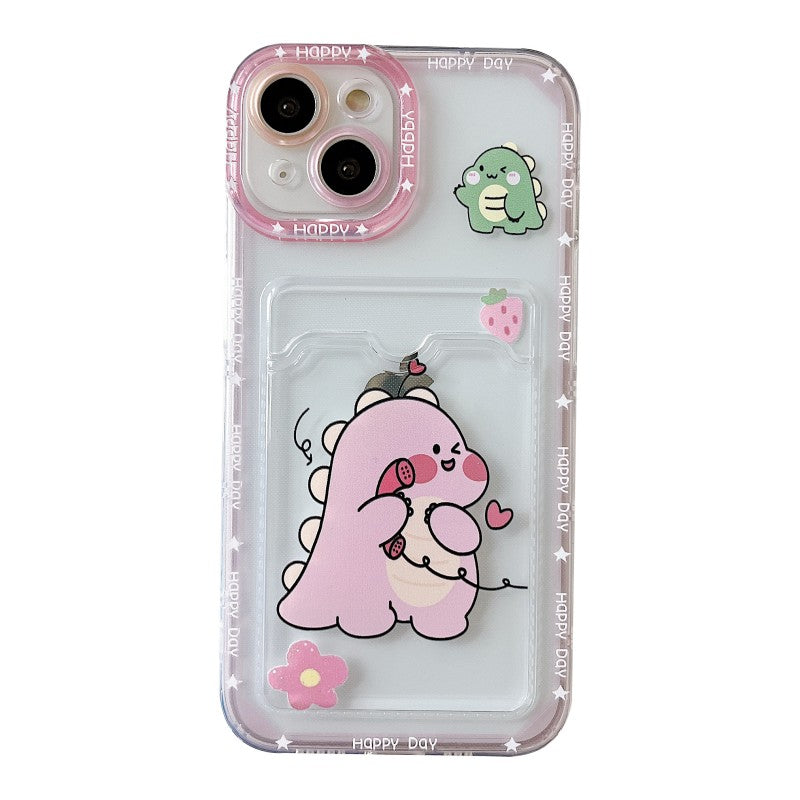 Cute Cartoon Dinosaur Couple Matching Card Holder Compatible with iPhone Case