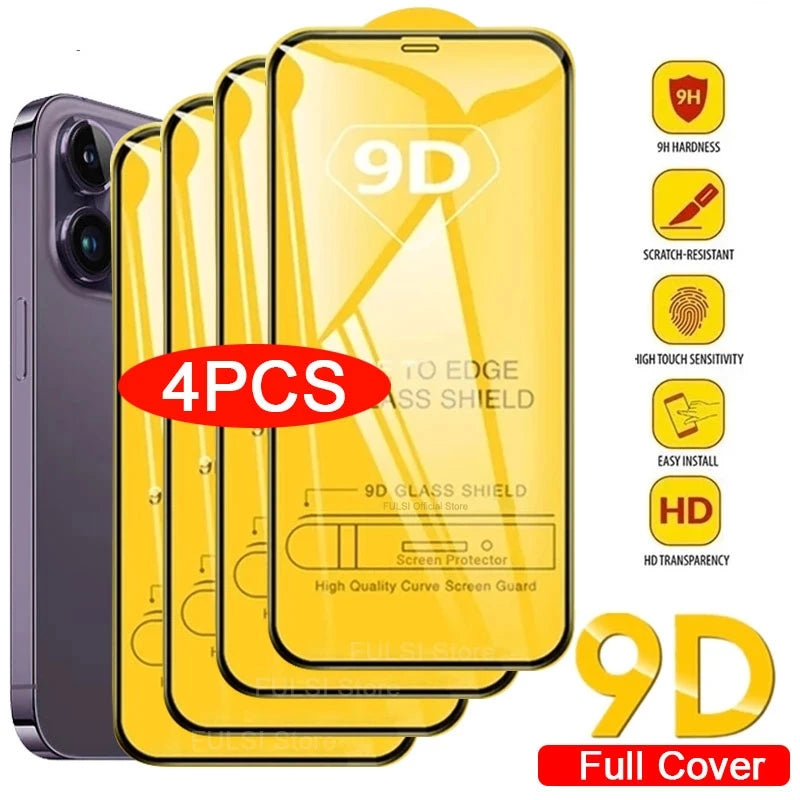4PCS 9D Tempered Glass Compatible with iPhone Screen Protectors