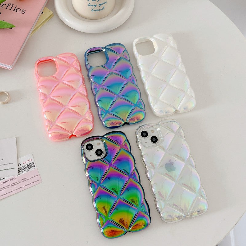 Laser Grid Checkered Plaid Curly Wave Compatible with iPhone Case