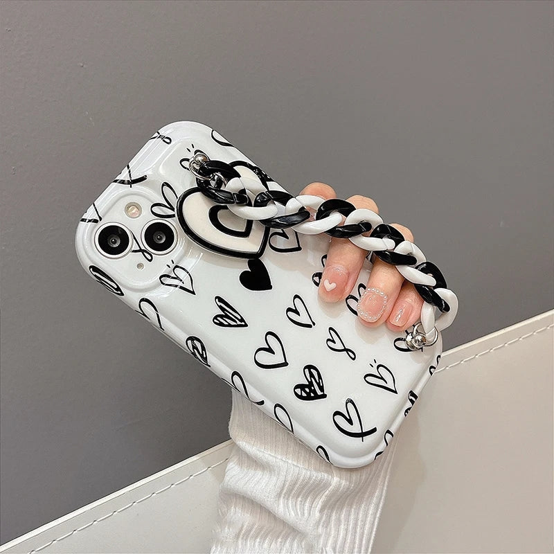 Graffiti Simple Love Heart Wrist Strap Chain Bracelet Soft Compatible with iPhone Case
