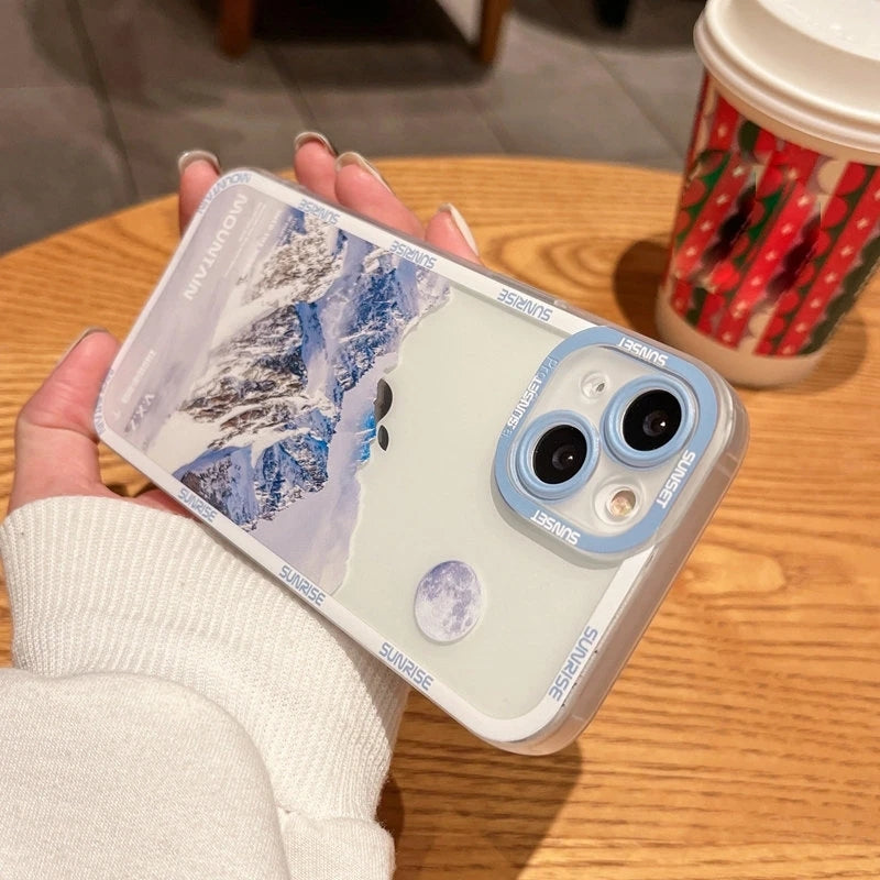 Retro Sunset Clouds Snow Mountain Soft Compatible with iPhone Case