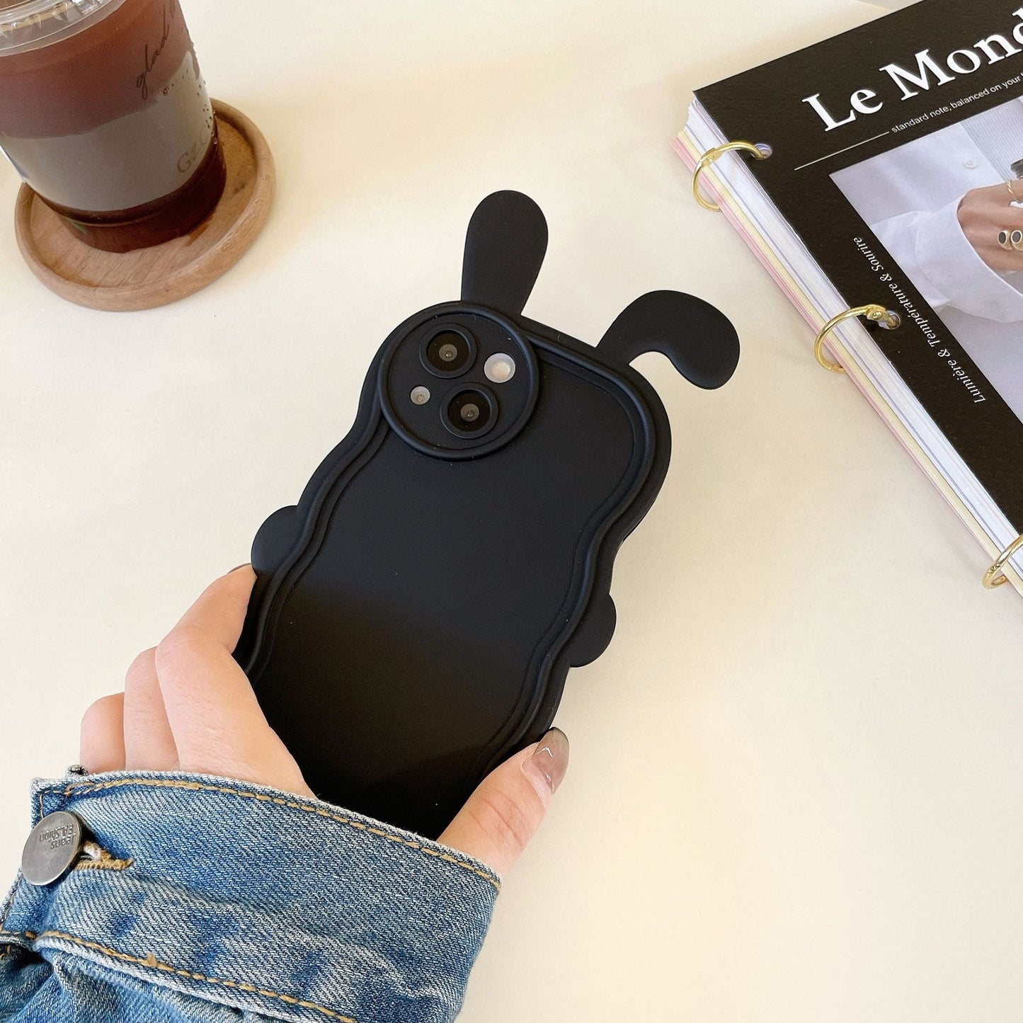 Curly Wavy Frame Cute Rabbit Ears Compatible with iPhone Case
