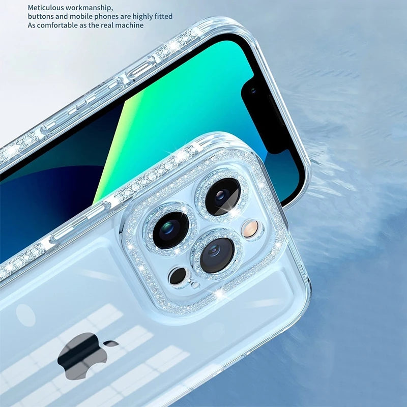 Bling Diamond Frame Transparent Silicone Glitter Protect Compatible with iPhone Case