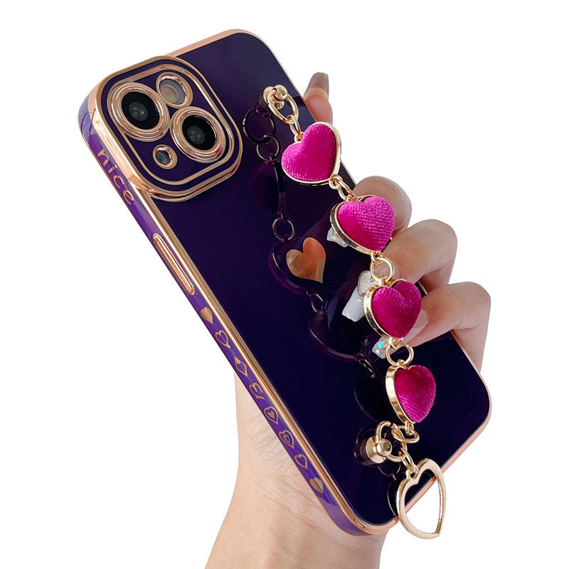 Cute Plating Love Heart Wrist Strap Chain Bracelet Compatible with iPhone Case