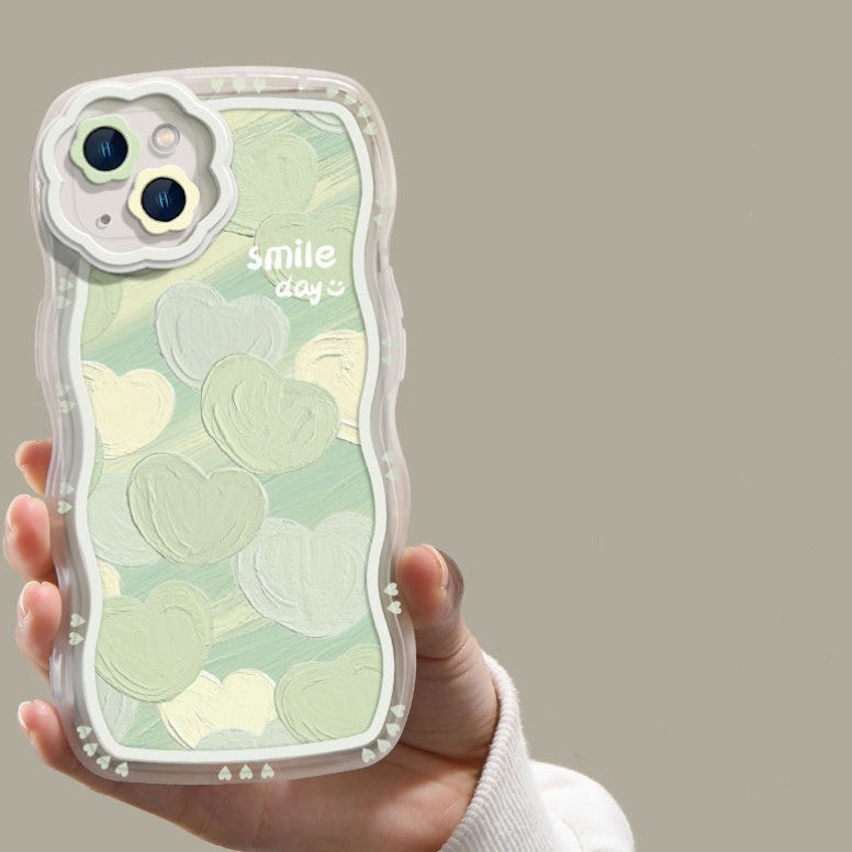 Green Love Heart Wave Frame Silicone Shockproof Compatible with iPhone Case