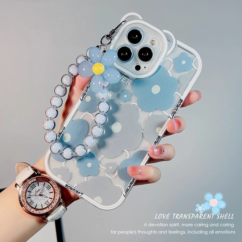 Cute 3D Bear Ear Flower Floral Transparent Compatible with iPhone Case