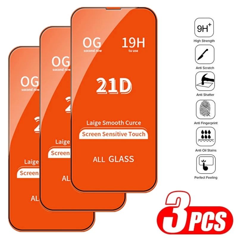3PCS 21D Tempered Glass Full Cover Compatible with iPhone Screen Protectors