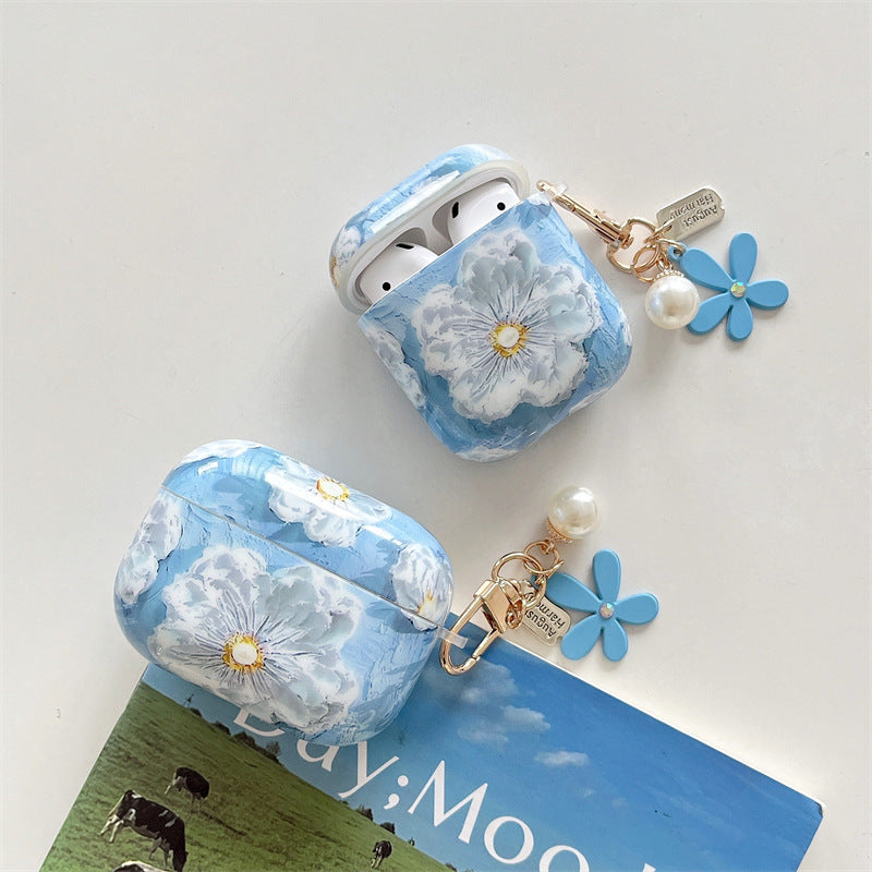 Blue Ray Oil Painting Flower Compatible wiht Airpods Cases