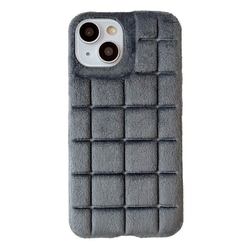 Winter Warm Fuzzy Furry Fluffy Plush Checked Grid Plaid Checkered Soft Compatible with iPhone Case