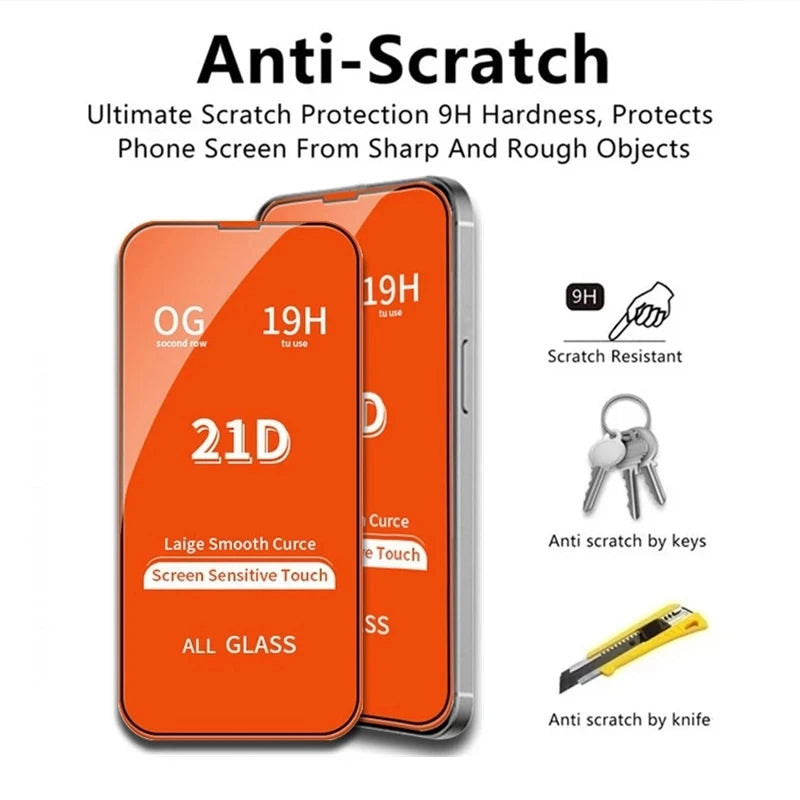3PCS 21D Tempered Glass Full Cover Compatible with iPhone Screen Protectors