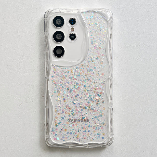 Bling Glitter Wavy Frame Cream Pattern Compatible with Samsung Case