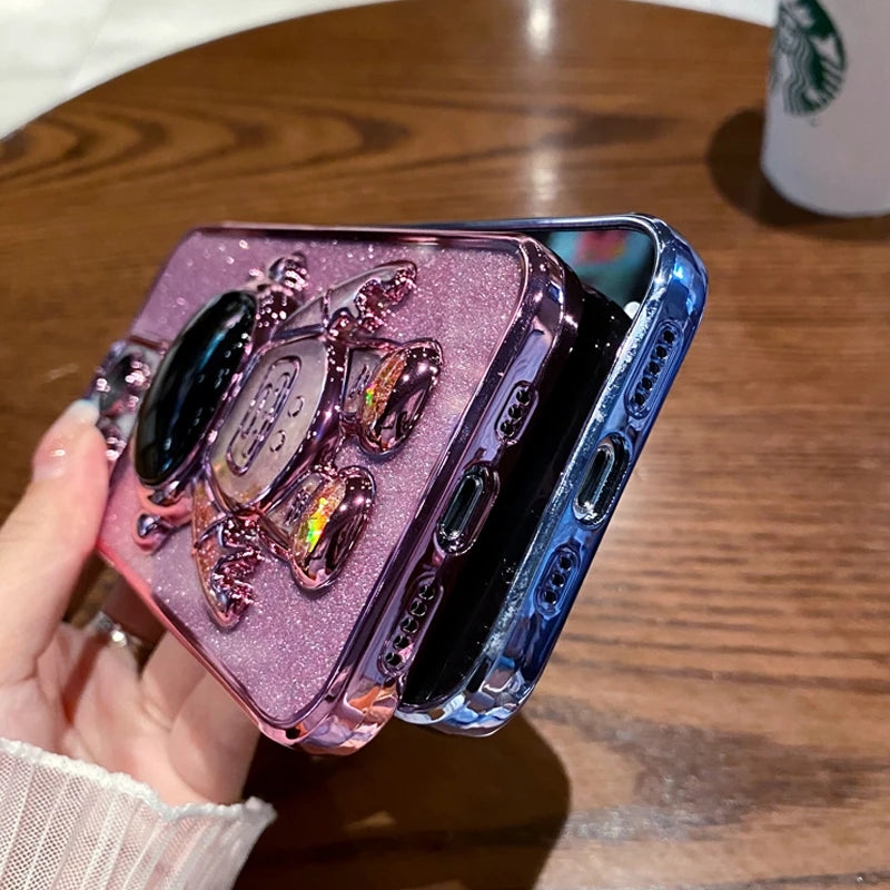 Astronaut Fold Stand Holder Glitter Plating Compatible with iPhone Case