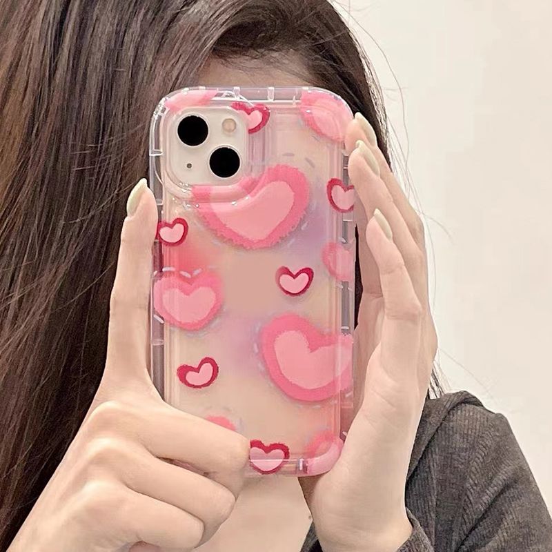 Cute Pink Love Heart Compatible with iPhone Case